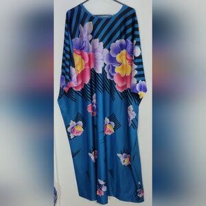 Blue Floral MuuMuu Vintage Dress with Vibrant Blooms